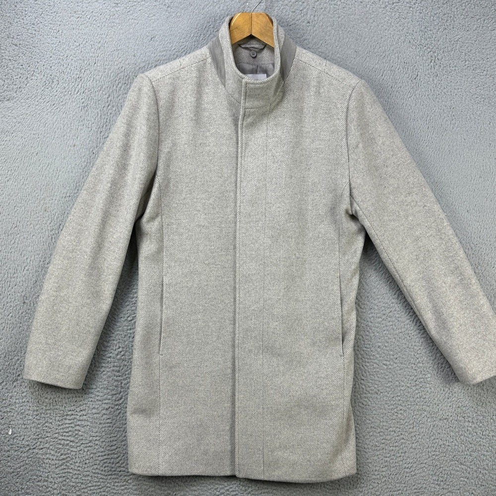 Reiss Fleece Wool Blend Peacoat Overcoat Womens Medium Gray Herringbone Snap